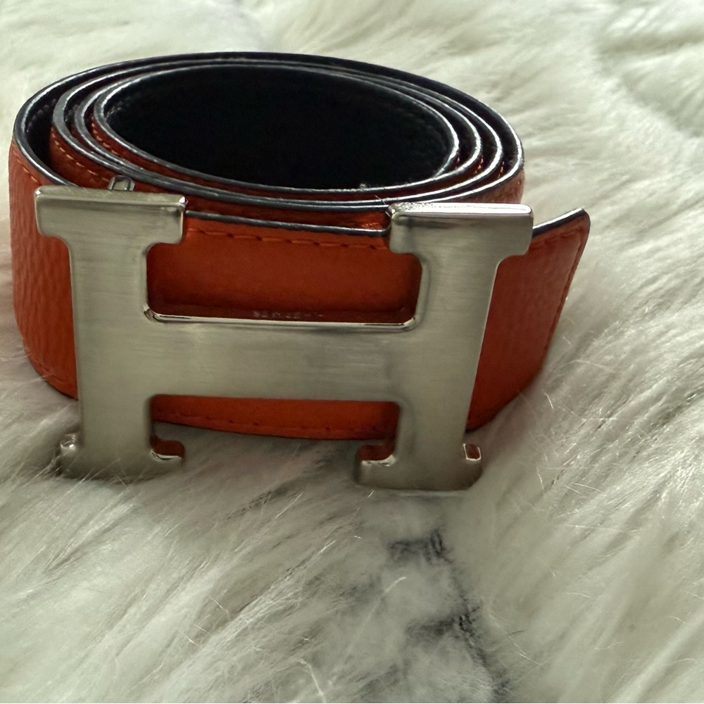 Orange Leather Belt with Silver Buckle not used